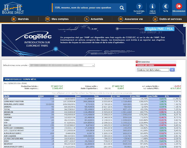 interface Bourse Direct