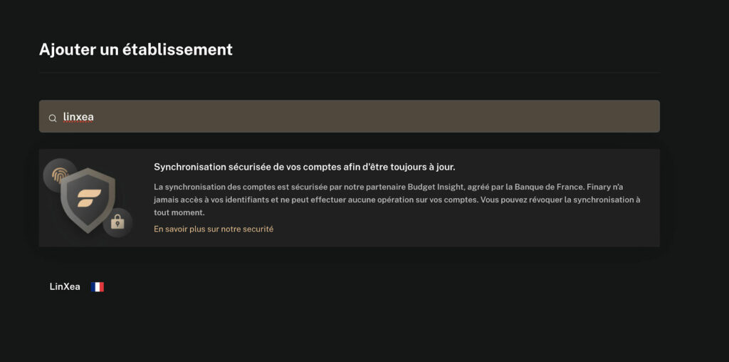 Finary ajouter un établissement