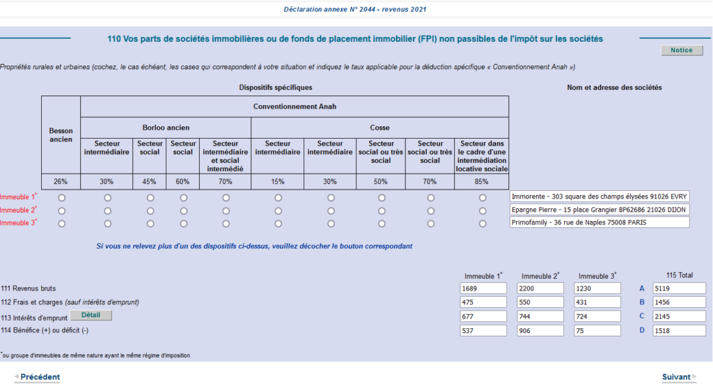 Déclaration 2044 SCPI