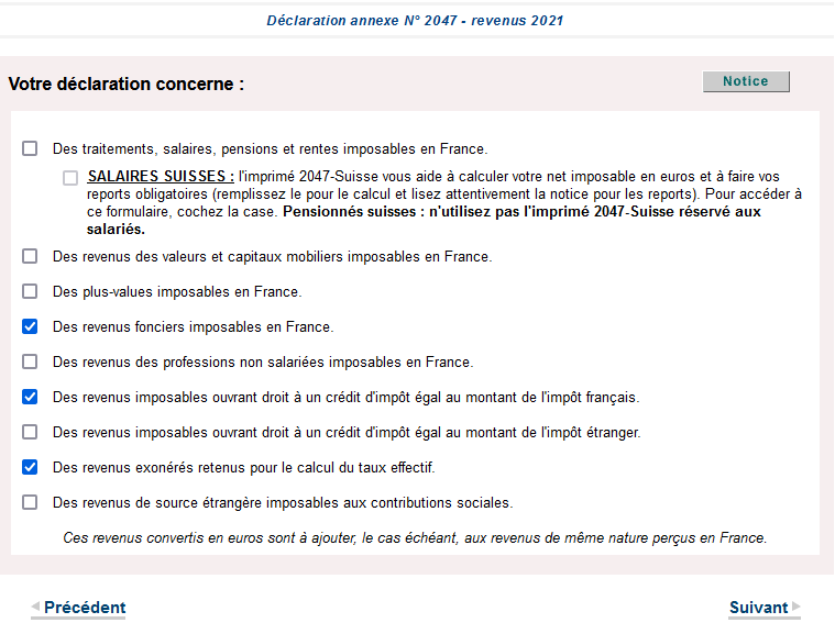 Déclaration 2047 SCPI