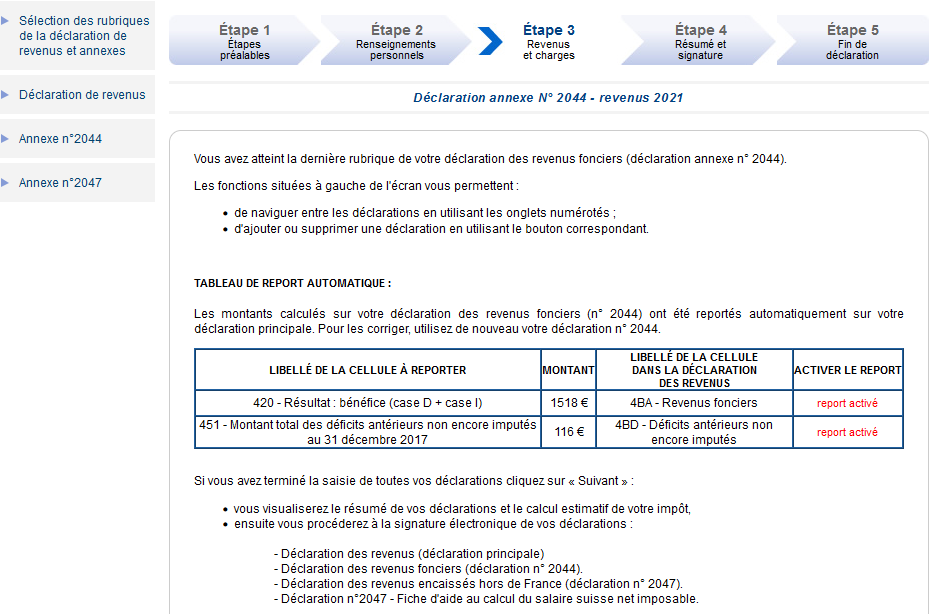 Report activé