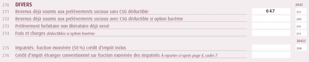 Déclaration des revenus déjà soumis aux prélèvements sociaux (PS)