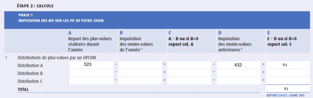 Calcul des plus-values en imputant les moins-values antérieures