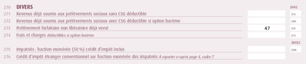 Déclaration acomptes d'impôt sur les revenus de valeurs mobilières
