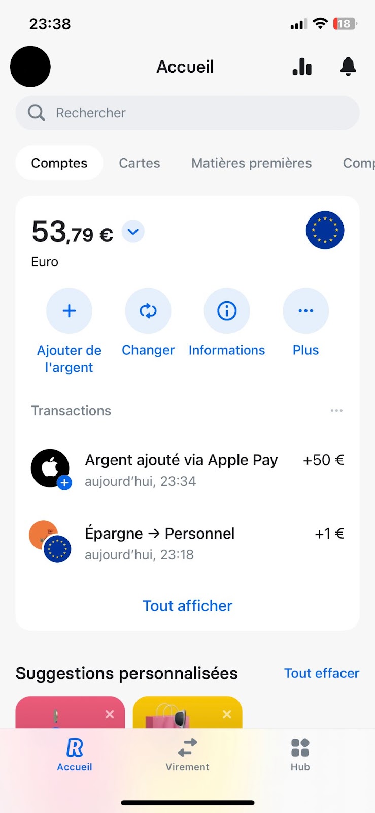 Interface app Revolut