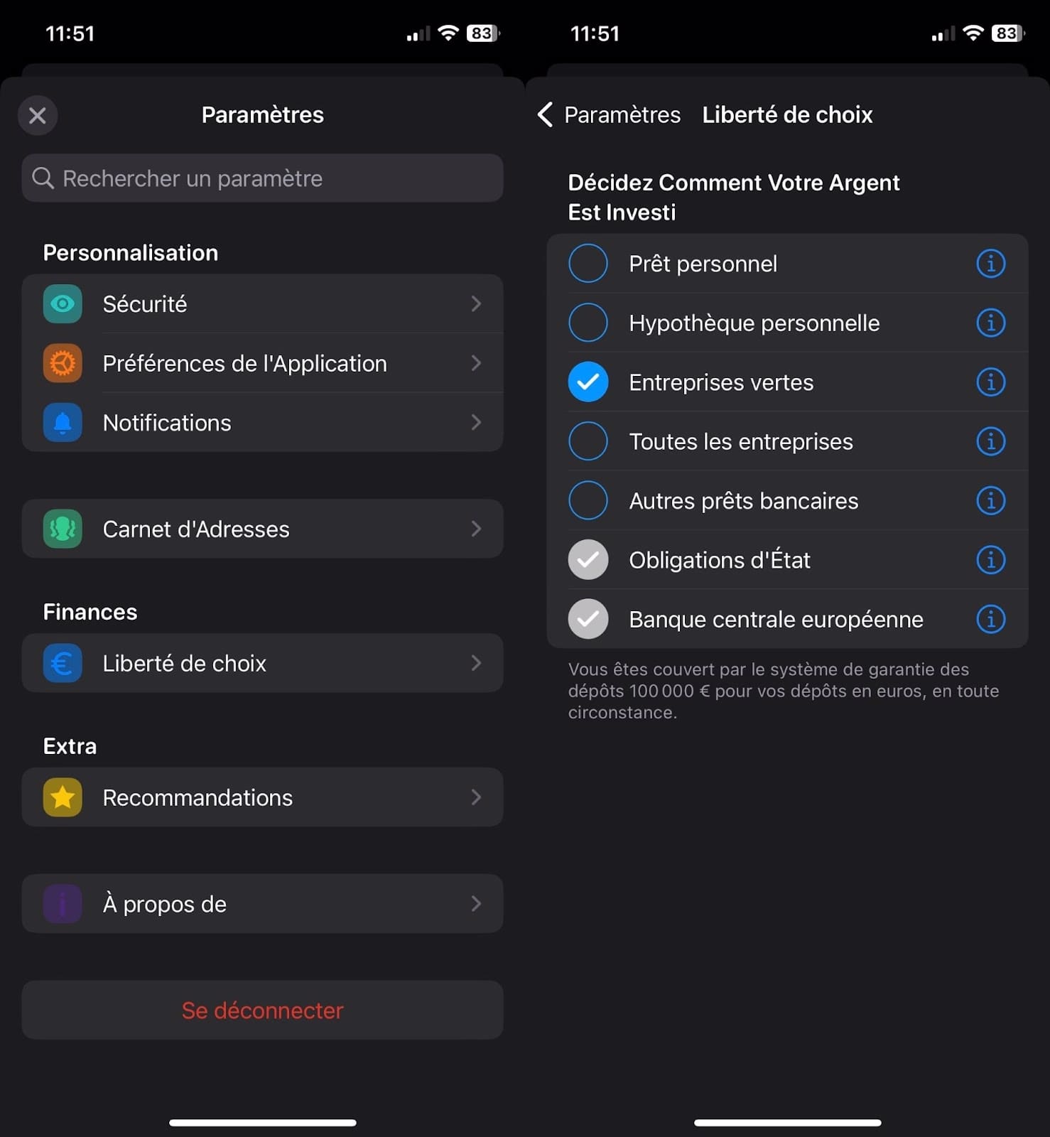 Avis sur Bunq paramètres