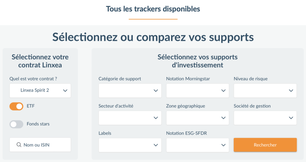 Liste ETF assurance vie Linxea Spirit 2