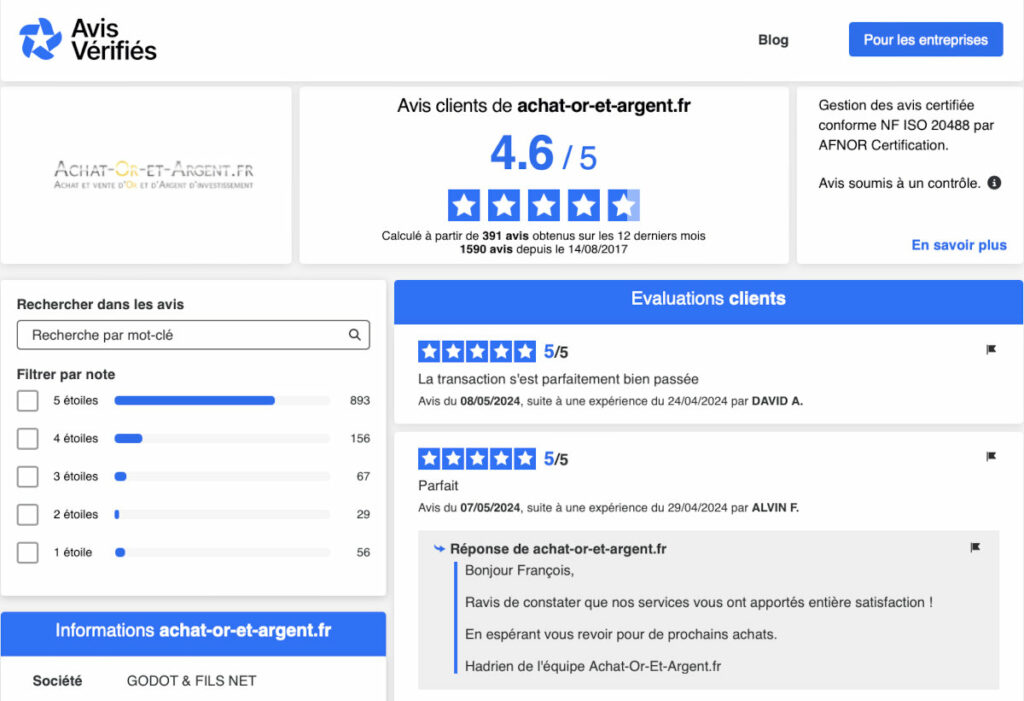 Avis vérifiés Godot et fils achat-or-et-argent.fr