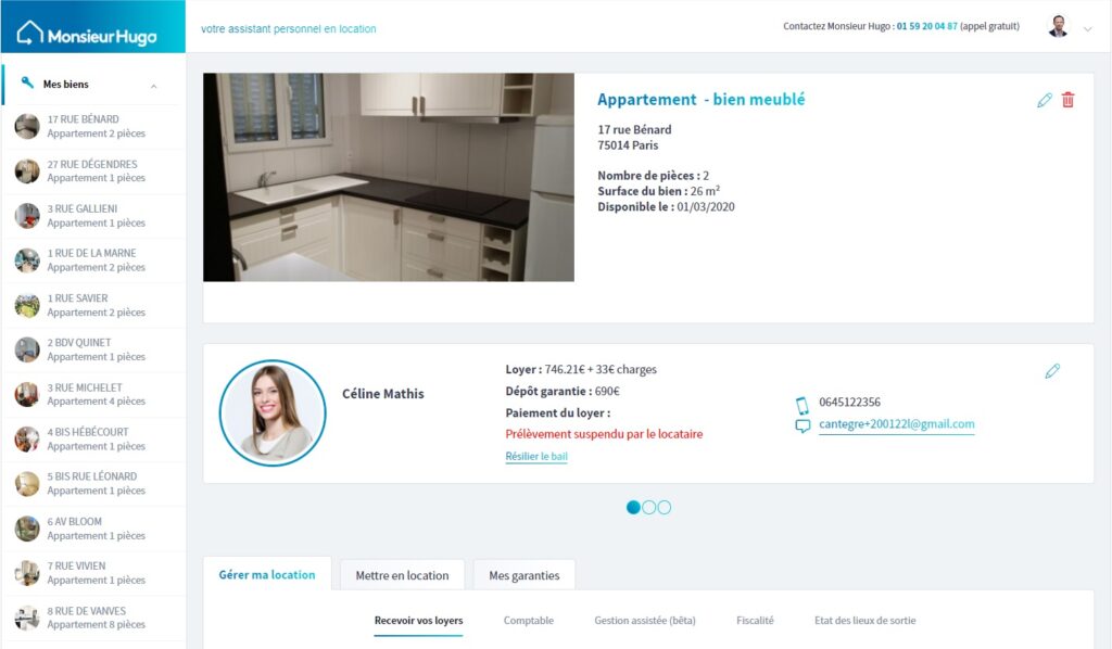 Gestion espace client Monsieur Hugo