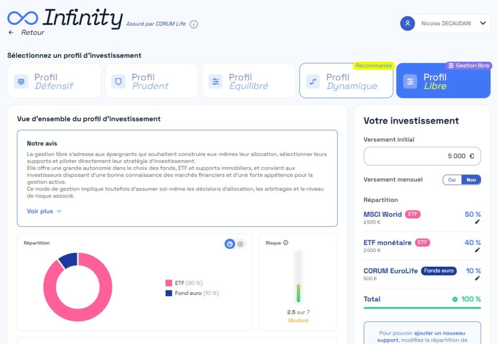 Assurance vie investissement ETF profil libre