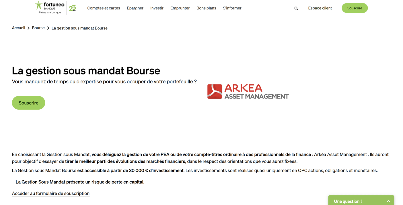 pea fortuneo gestion sous mandat