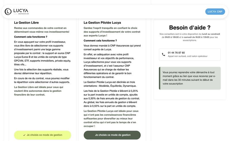 Choix mode de gestion Lucya CNP