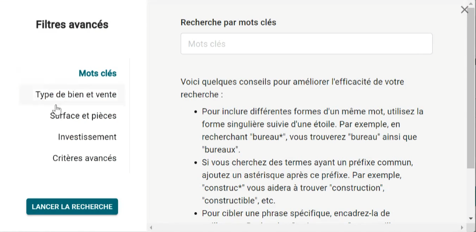 Immoscan recherche immobilière filtre avancés