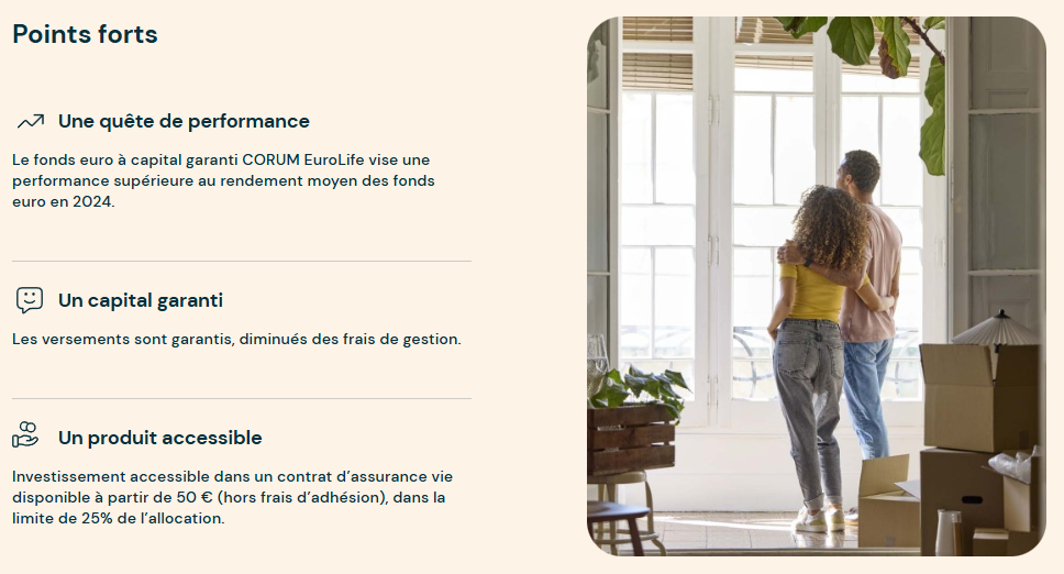 Points forts du fonds euros Corum EuroLife