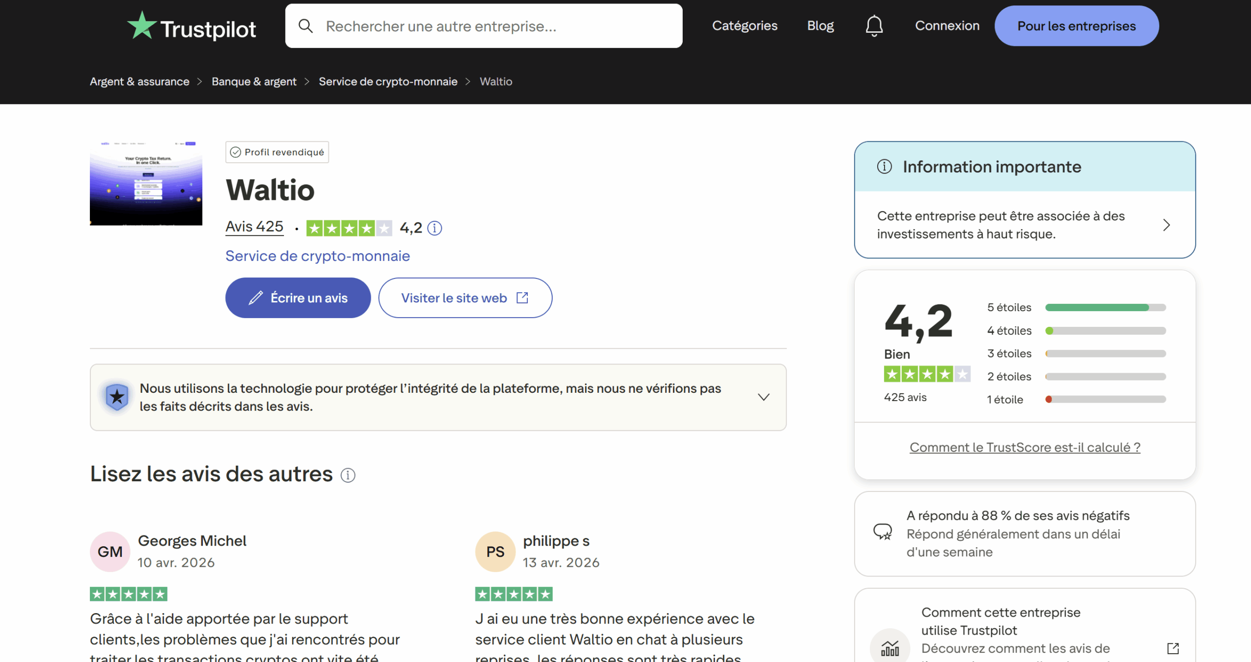 avis waltio trustpilot